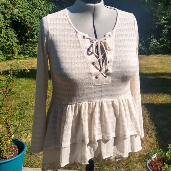 NWT Maurices Plus Size 0X Boho Pullover High-Low Ivory/Cream Linen Tunic/Blouse - Picture 1 of 8
